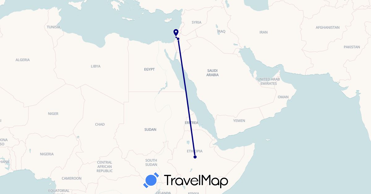 TravelMap itinerary: driving in Ethiopia, Israel (Africa, Asia)